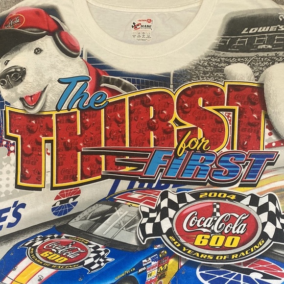 CHASE COCA COLA NASCAR 2004 THE THIRST FOR FIRST VINTAGE White AOP T Shirt in XL - Picture 8 of 12